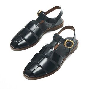 NWT Massimo Dutti Black Fisherman Sandals with Gold Accent
